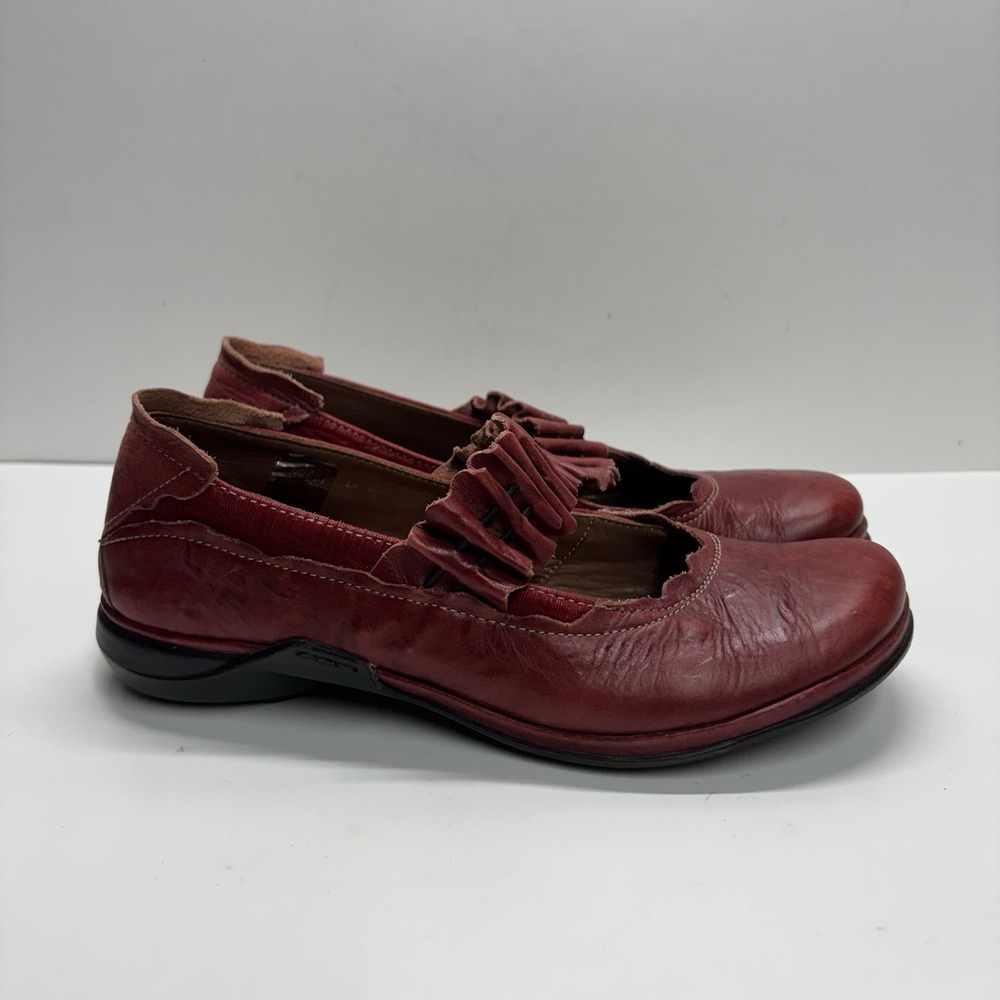 Romika Women 38 Red Leather Mary Jane Ruffle Flats Comfort Shoes Germany Art